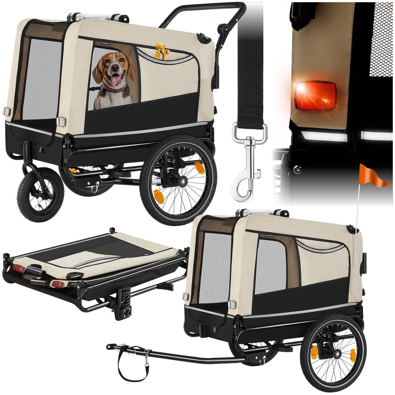 tectake® Fahrradanhänger multifunktional - als Hunde Anhänger Wagen für Fahrrad und e Bike, Jogger oder Buggy, Belastbarkeit bis 40kg, faltbar, schneller Umbau, inkl. Sicherheits Zubehör