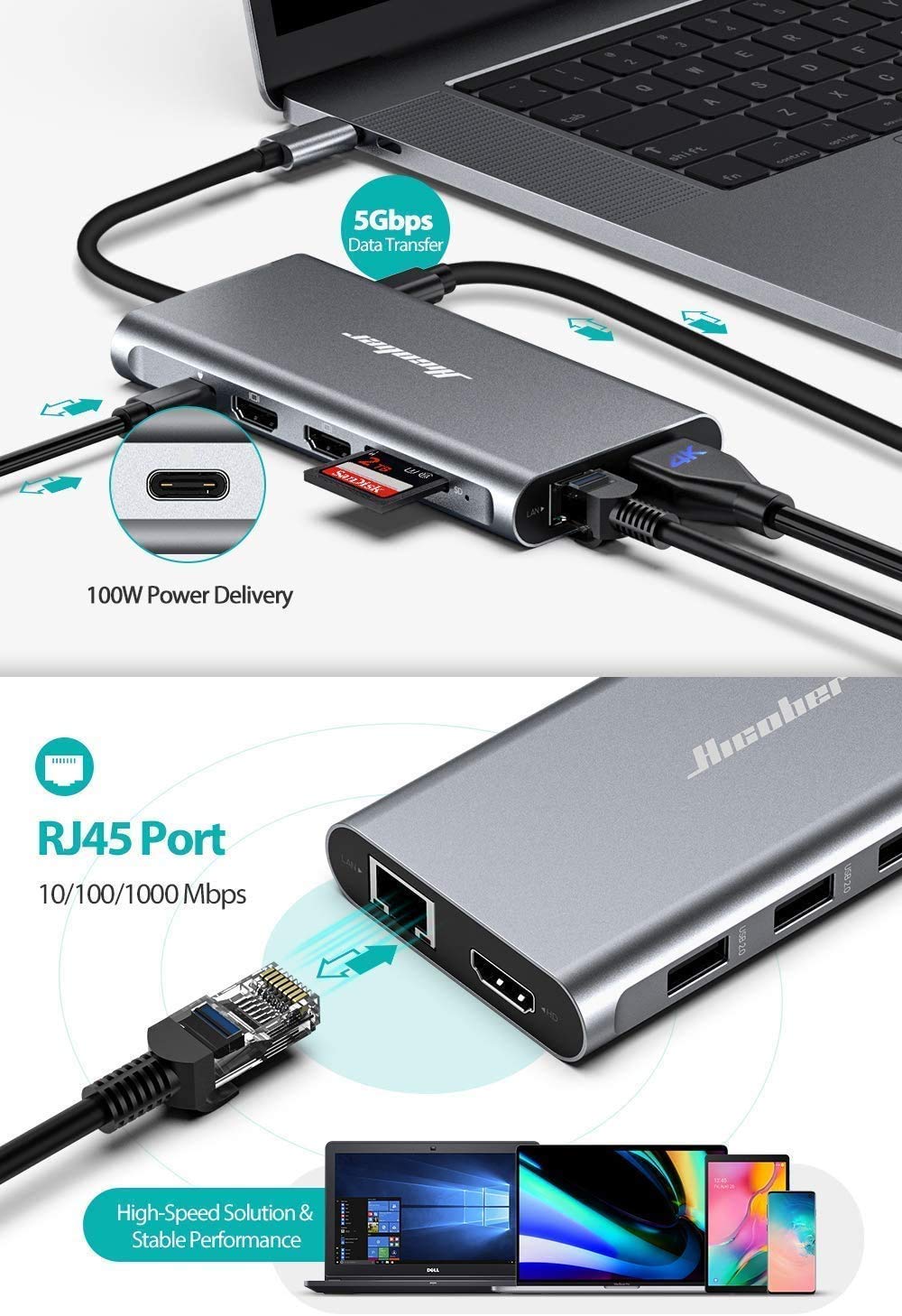 USB C Docking Station,Hicober Laptop 