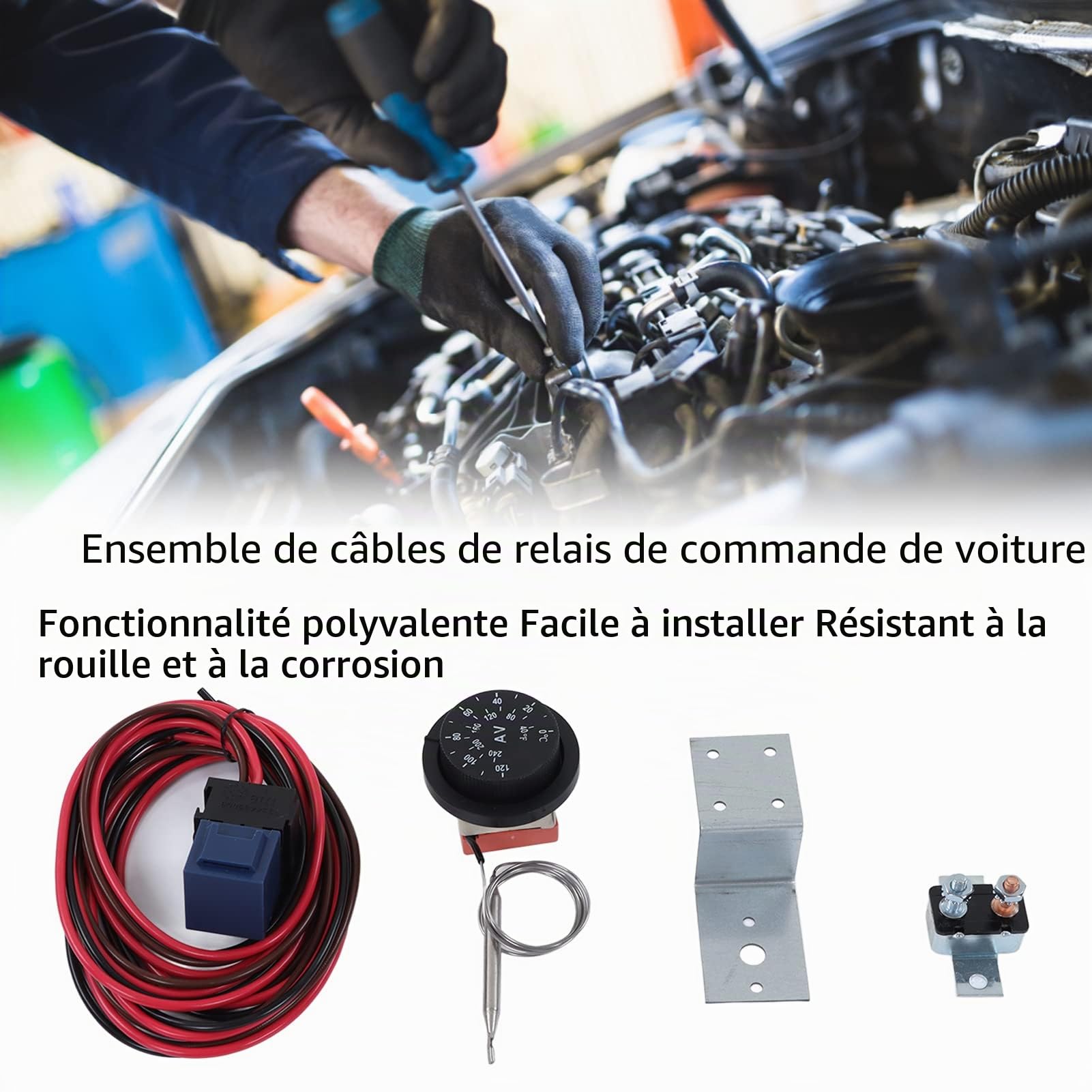 Kit de Contrôleur de Thermostat de Ventilateur de Radiateur électrique 12 V Kit de Fil de Relais de Câblage de Ventilateur de Refroidissement pour Voiture 21 Pièces de Réglage de Ventilateur de