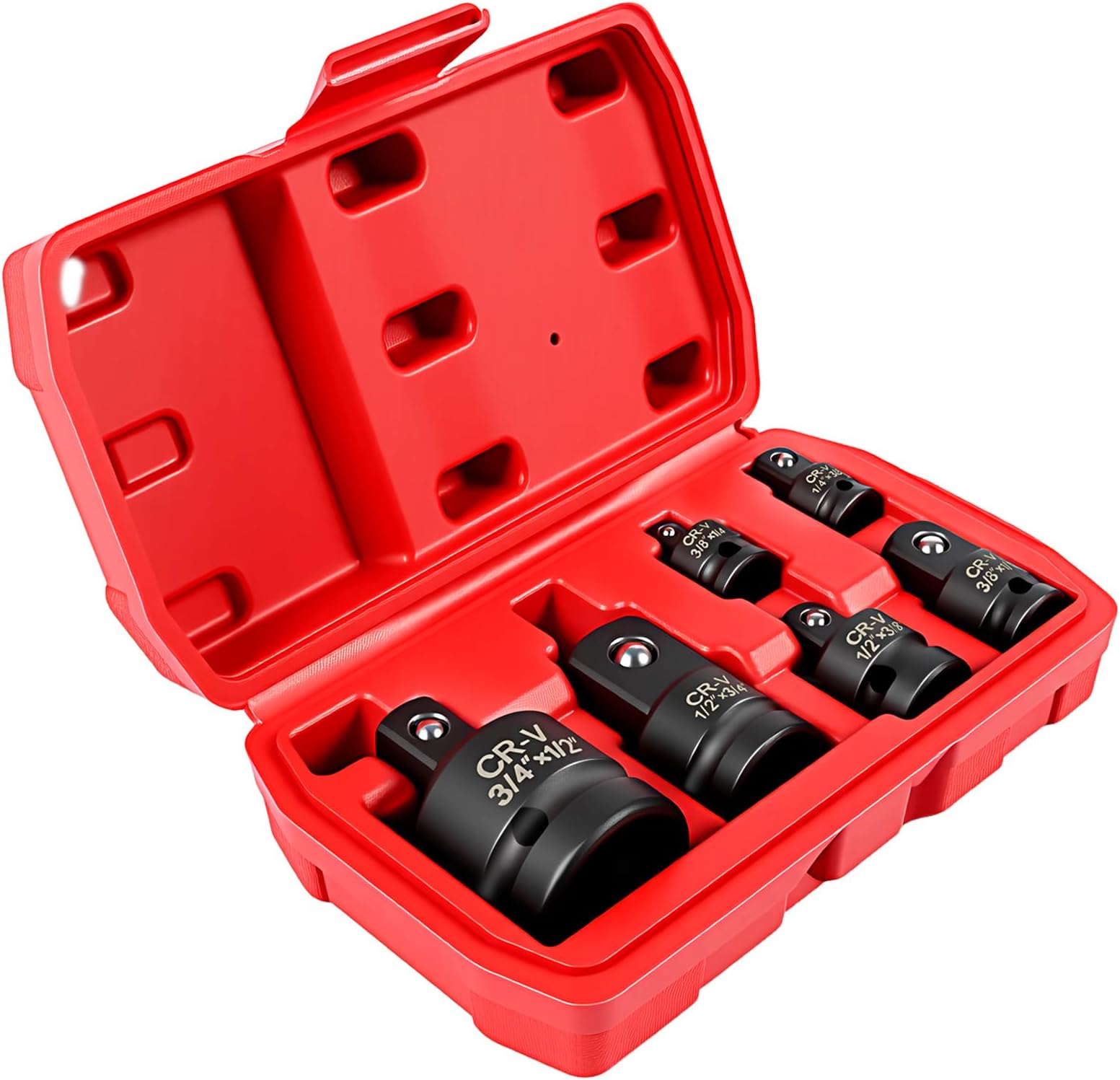 6-Piece Impact Socket Adapter Set, 1/4" 3/8" 1/2" 3/4" Drive Reducers & Adapters,CR-V Steel, Impact Grade Socket Adapter Kit for Impact Tools