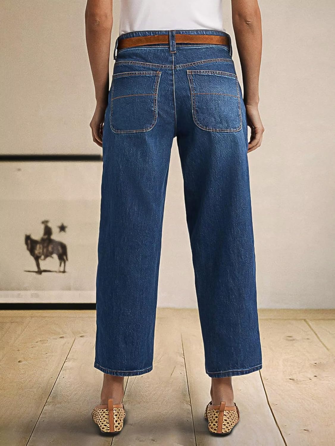 Flamingals Women’s High Rise Wide Leg Crop Jeans Barrel Leg Stretchy Baggy Boyfriend Denim Jeans - Image 3