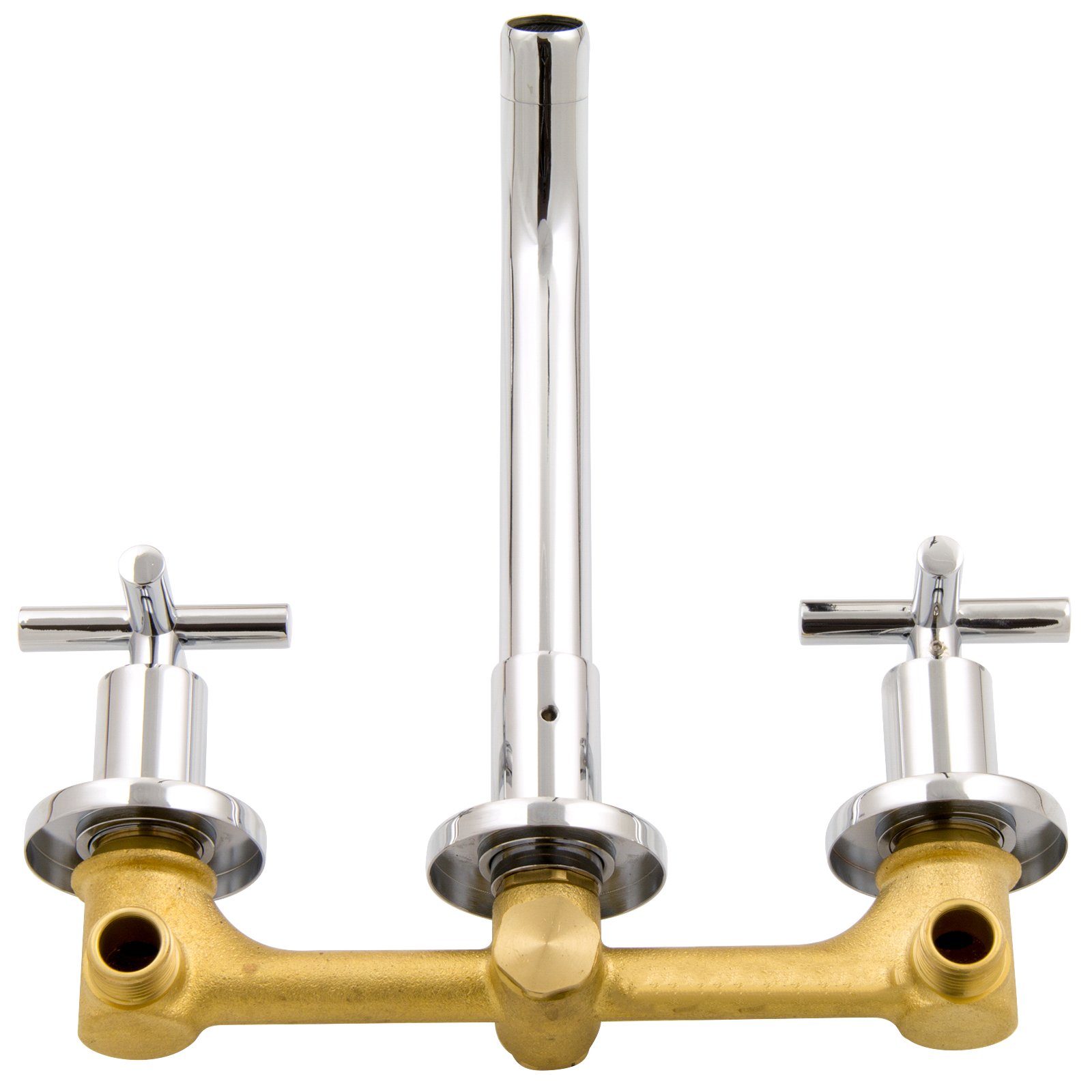 Set de Grifo de Lavabo Empotrado de 3 Orificios con Excentrador y Sifón, Latón Cromado, Grifo Monomando de Pared, Válvulas Cerámicas, Profundidad Instalación 55 mm