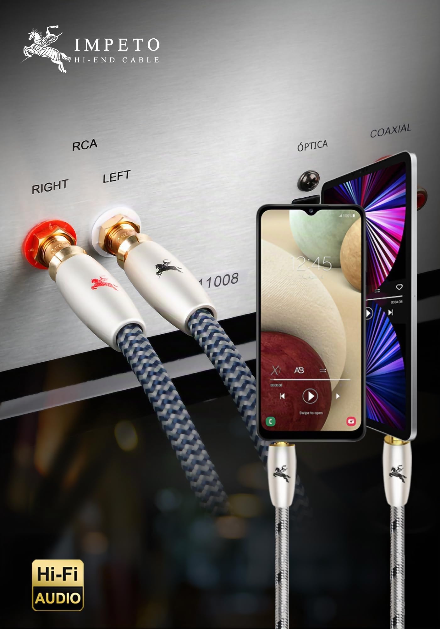 Impeto Cable RCA a Jack 3.5 mm mini Jack a 2 RCA Cinch Audiophile Adaptador Y 2 RCA Macho a Minijack Macho HiFi para conectar smartphones, tablets o PC a amplificador - 1m
