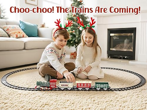 Miniatura 6 de Luxspire Juego de tren de Navidad con luces y sonido, juego de tren eléctrico clásico alrededor del árbol, decoración navideña de juguete para niños