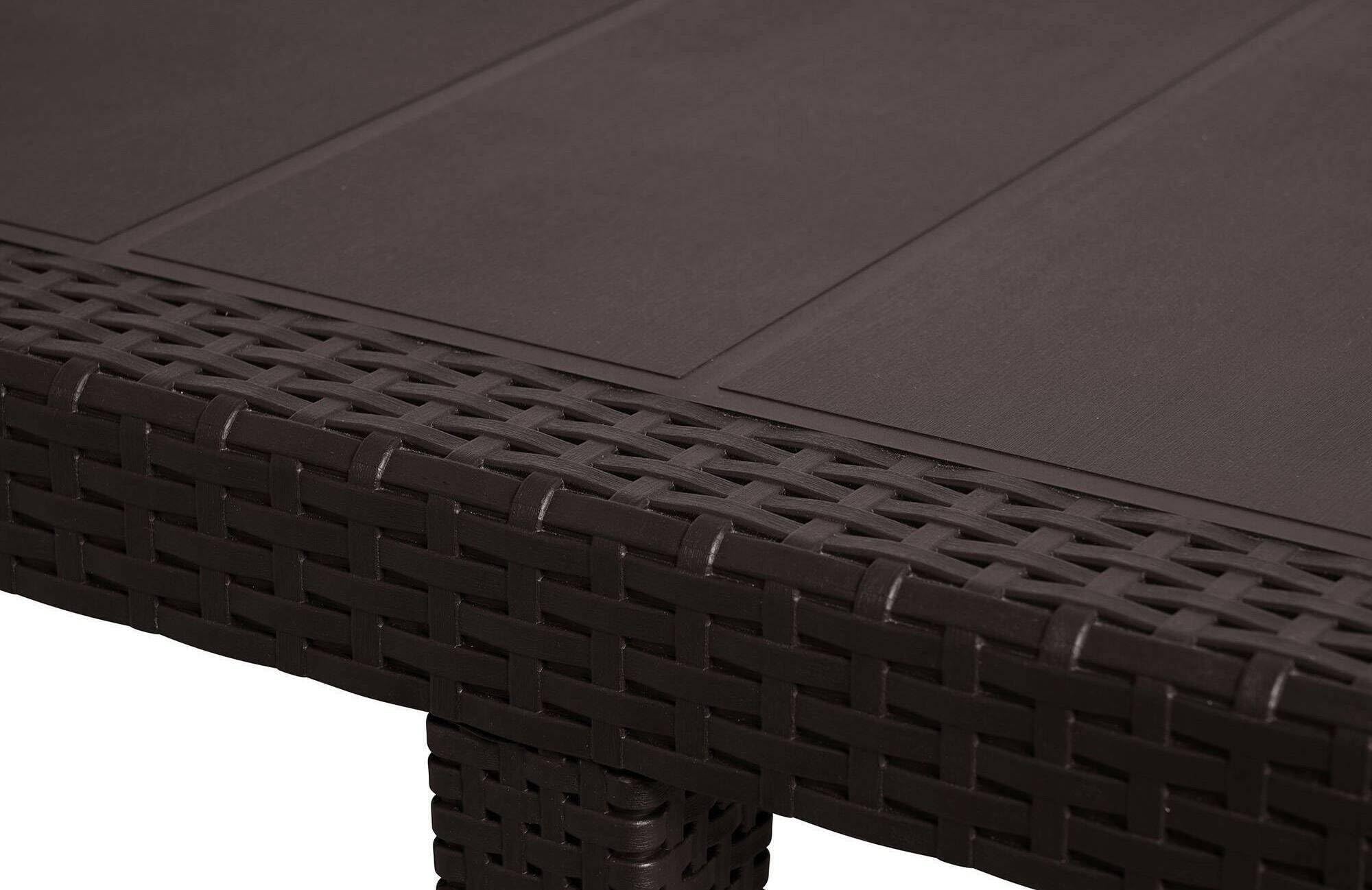 Dmora - Tavolo da esterno Roma, Ripiano rettangolare allungabile da pranzo, Tavolo da giardino estensibile effetto rattan, 100% Made in Italy, 150/220x90h72 cm, Marrone