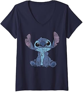 Lilo & Stitch Distressed Stitch Portrait Camiseta Cuello V