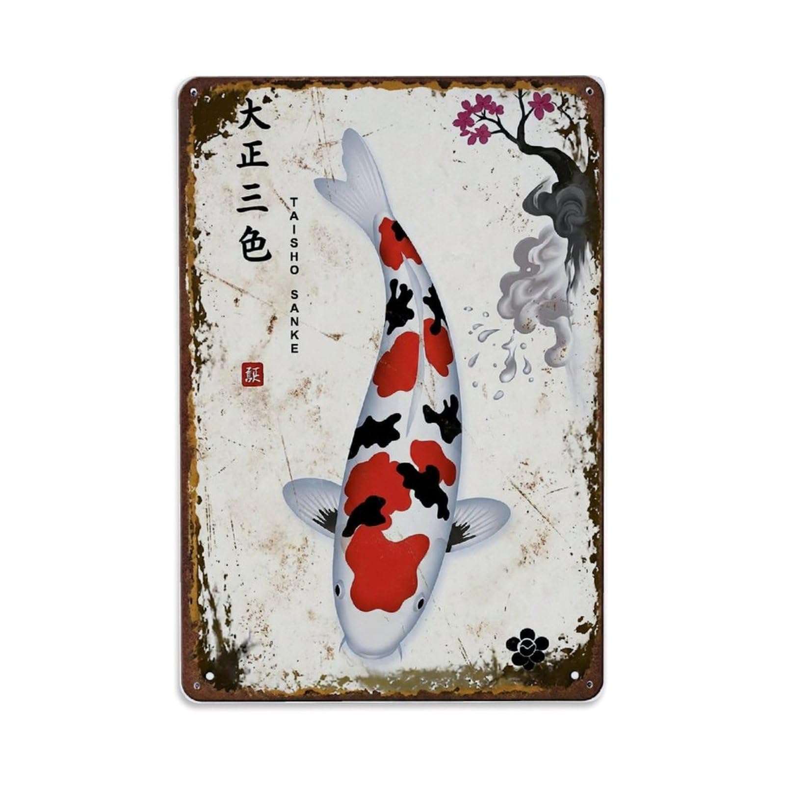 Nature Pond Koi Metal Tin Sign Plaque Wall Decor for Cafe, Club Bar, Office, Home Garden Metal Poster 8x12Inch