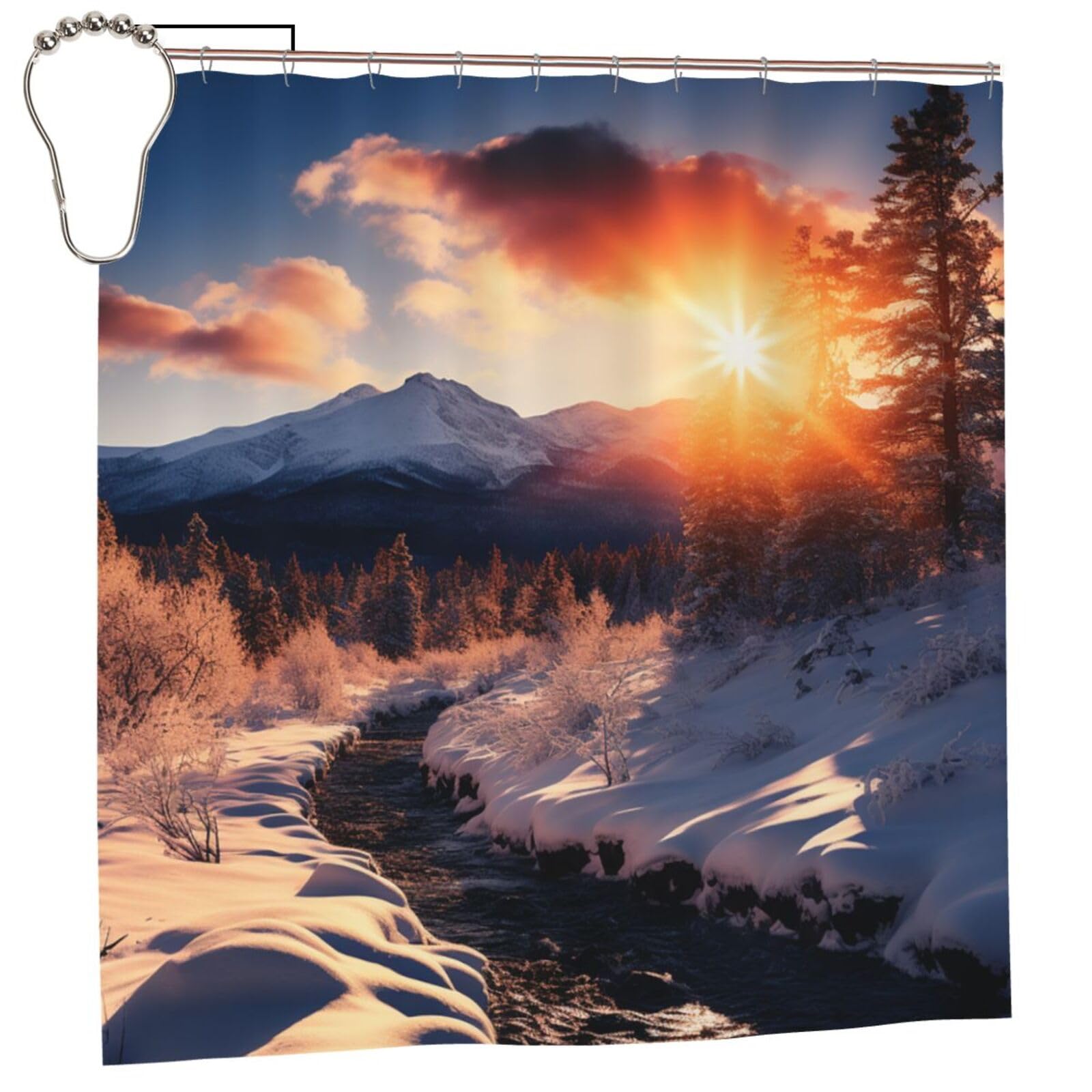 Rideau de douche motif nature avec crochets pour rideau de baignoire