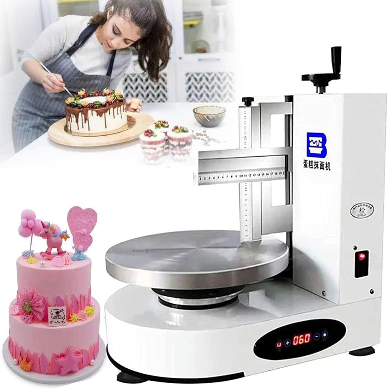 Automatic Cake Plastering Machine, with LCD Display, Electric Rotating Adjustable Cake Edge Surface Scraper, for 4-12 Inch Cakes, for Dessert Shops/Home Baking