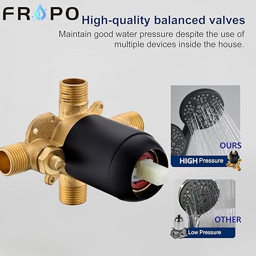 Miniatura 3 de FROPO Juego de grifo de ducha negro con boquilla de bañera, combo de grifo de bañera y ducha, sistema de ducha doble 2 en 1 con cabezal de ducha de