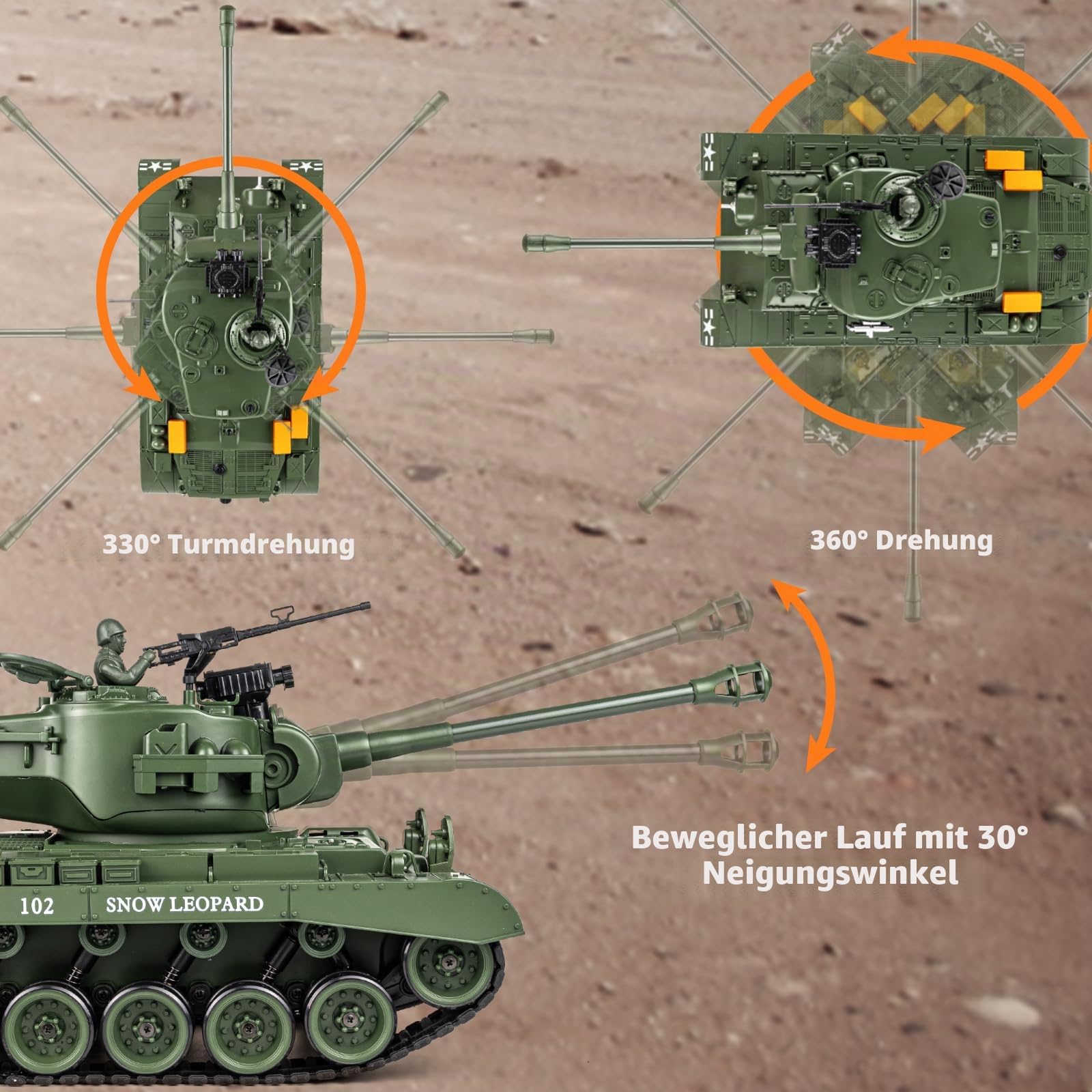 RC Panzer 1:18 US M26 Armeegrün, Panzer Ferngesteuert mit Schussfunktion | 2.4GHz Panzer Ferngesteuert mit Licht und Sound，WW2 Panzer Modell der Airsoft-BBS für Erwachsene und Kinder
