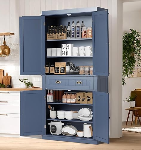 Miniatura 19 de Armario de almacenamiento de despensa de cocina de 72 pulgadas, armario independiente con 2 gabinetes, cajón y estantes ajustables, armario de Negro