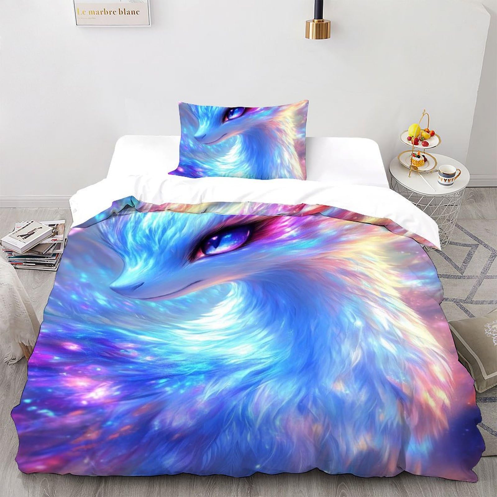 Parure housse de couette microfibre Fox 135x200cm avec taies imprimées en 3D