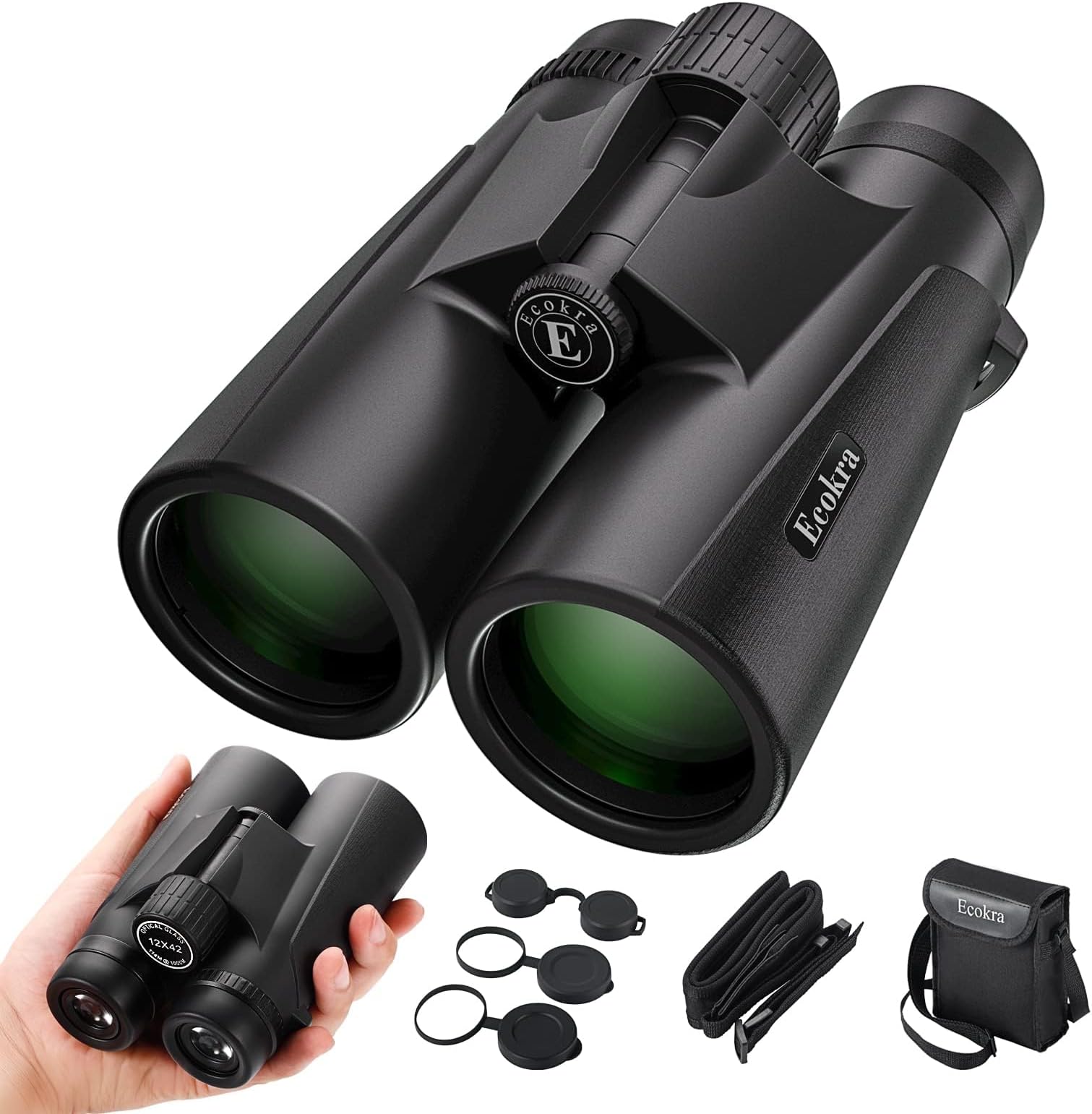 12x42 HD Binoculars for Adults, Super Bright High Power Compact Binoculars with Large View, Clear Low Light Night Vision, BAK4, FMC Prisms for Bird Watching Hunting Stargazing