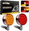 Partsam 2pc 3 Round Double Face RedAmber 30 LED Pedestal Fender Lights Turn Signal Chrome Miro-reflex Sealed Replacement for PeterbiltFreightlinerWestern Star Trucks Semi Trailers, 10-30V
