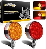 Vista 1 de Partsam 2 luces LED redondas de doble cara de 3 pulgadas, color rojo/ámbar, 30 luces LED para guardabarros, señal de giro cromada, Miro-reflex