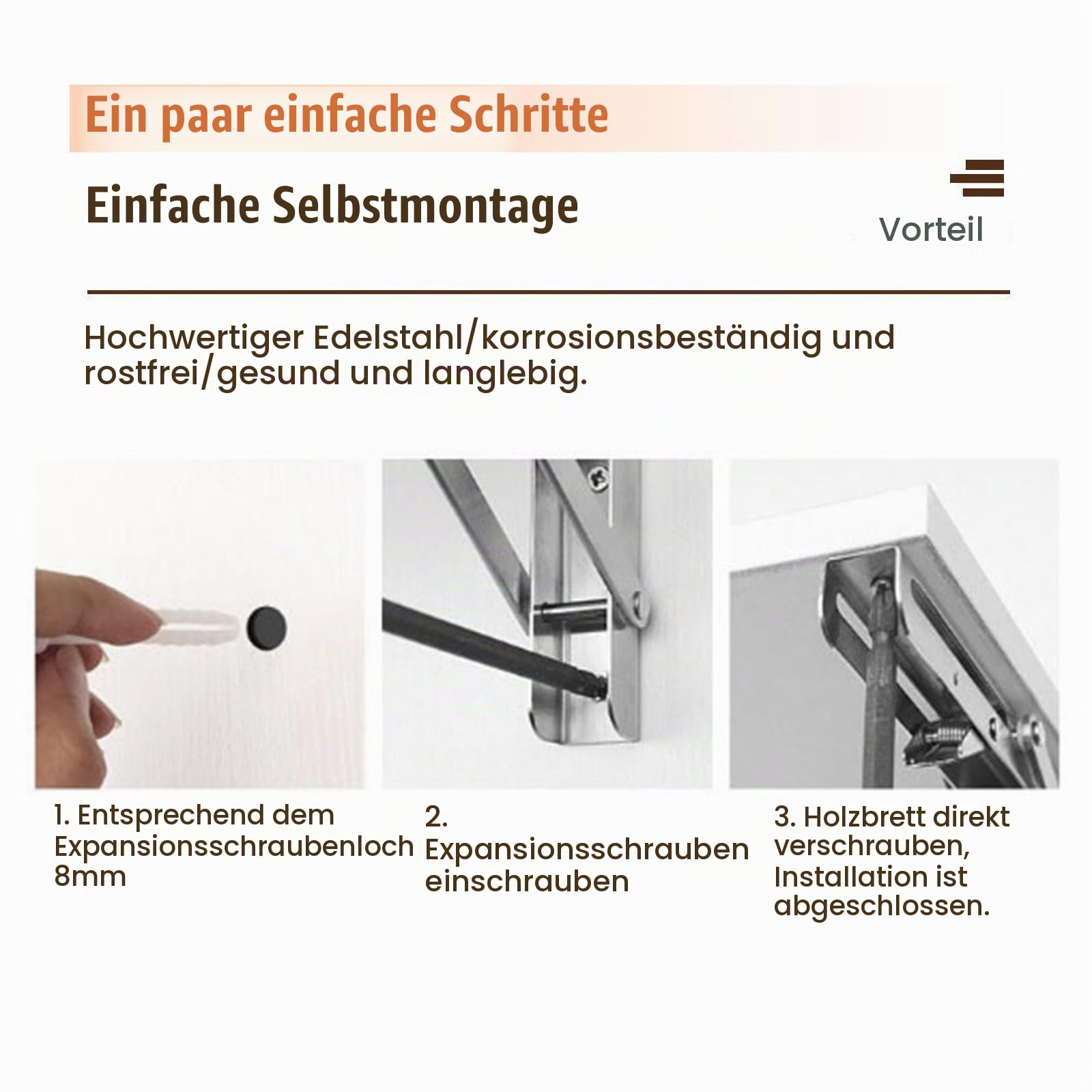 TWSOUL Wandklapptisch, 80 x 40 cm, Wandtisch Klappbar, Klapptisch Esstisch, für die Wand Bartisch, Klappbar zur Wandmontage, für Küche Wohnzimmer Kinderzimmer (Walnuss)
