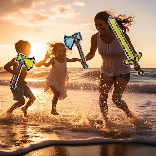 Miniatura 2 de Paquete de 5 unidades únicas con tema de píxeles de PVC inflables de gran tamaño, espadas hachas, hachas, hachas, juguete para fiesta, divertido,