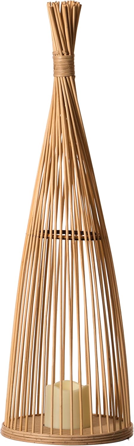 Rattan Designed Bamboo LED Lantern Lamp Battery Powered for Indoor and Outdoor