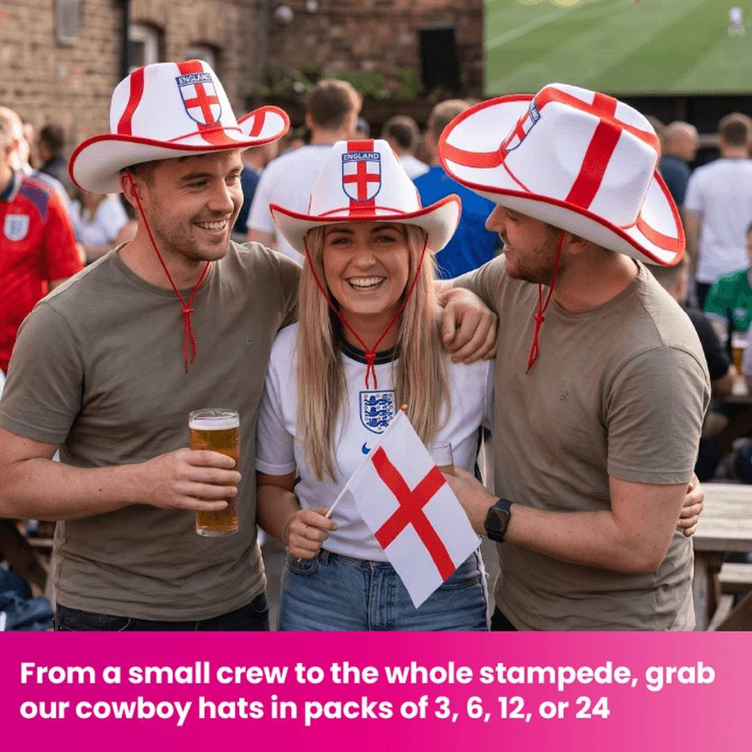 Sombrero de vaquero de Inglaterra con cruz de San Jorge, sombrero de disfraz occidental, accesorio de fiesta con bandera inglesa, accesorio para rugby, críquet, fútbol, Copa del Mundo, Euros