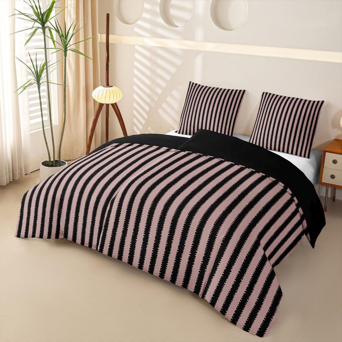Homewish Streifen Kinder Schwarz Rosa Bettwäsche 135x200 Set 4teilig