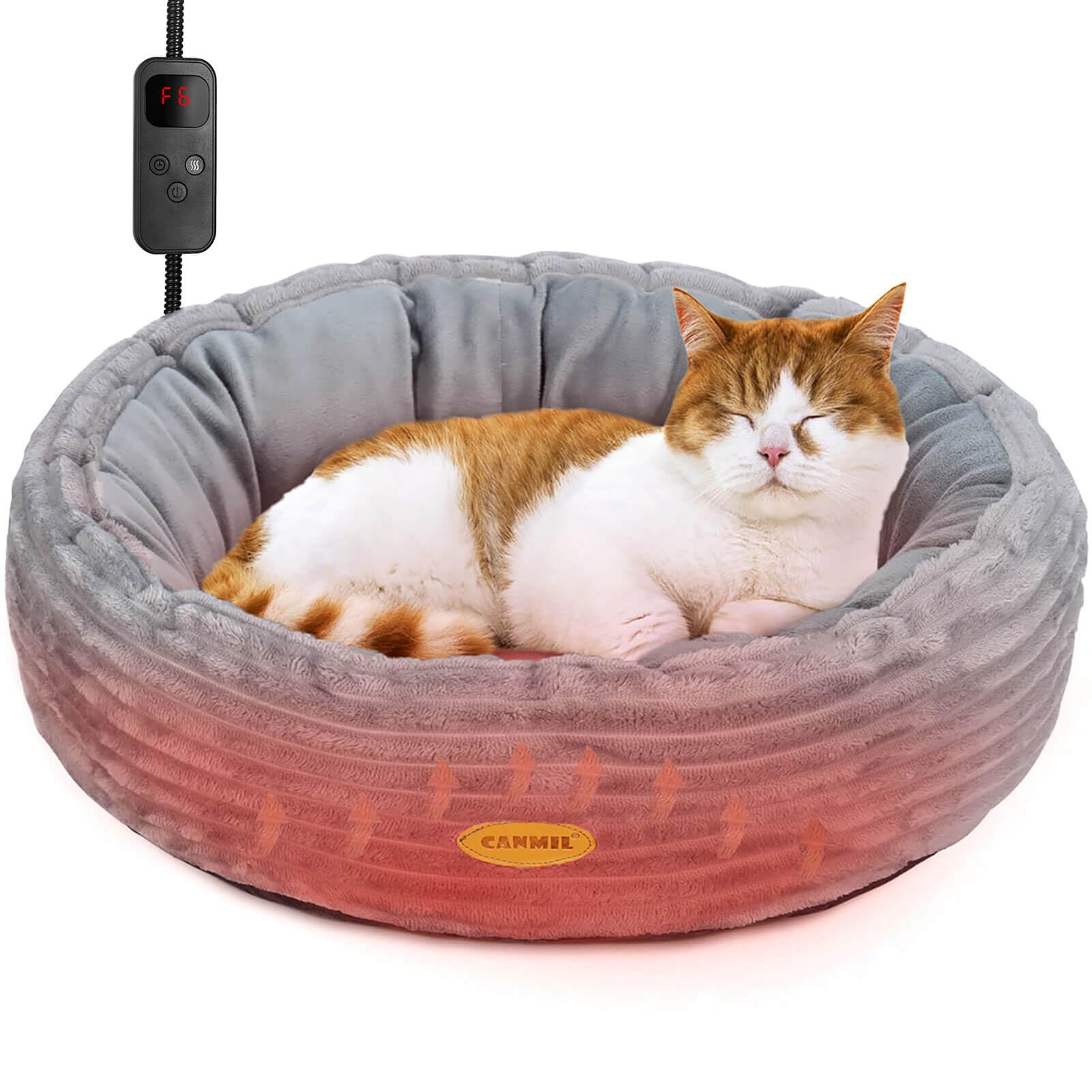 Heated Cat Bed for Indoor Cats, 20’’ Electric Cat Heated Bed Pet Warming Bed for Cats and Small Dogs, Washable Calming Round Donut Pet Bed with Heating Pad, Indoor Use
