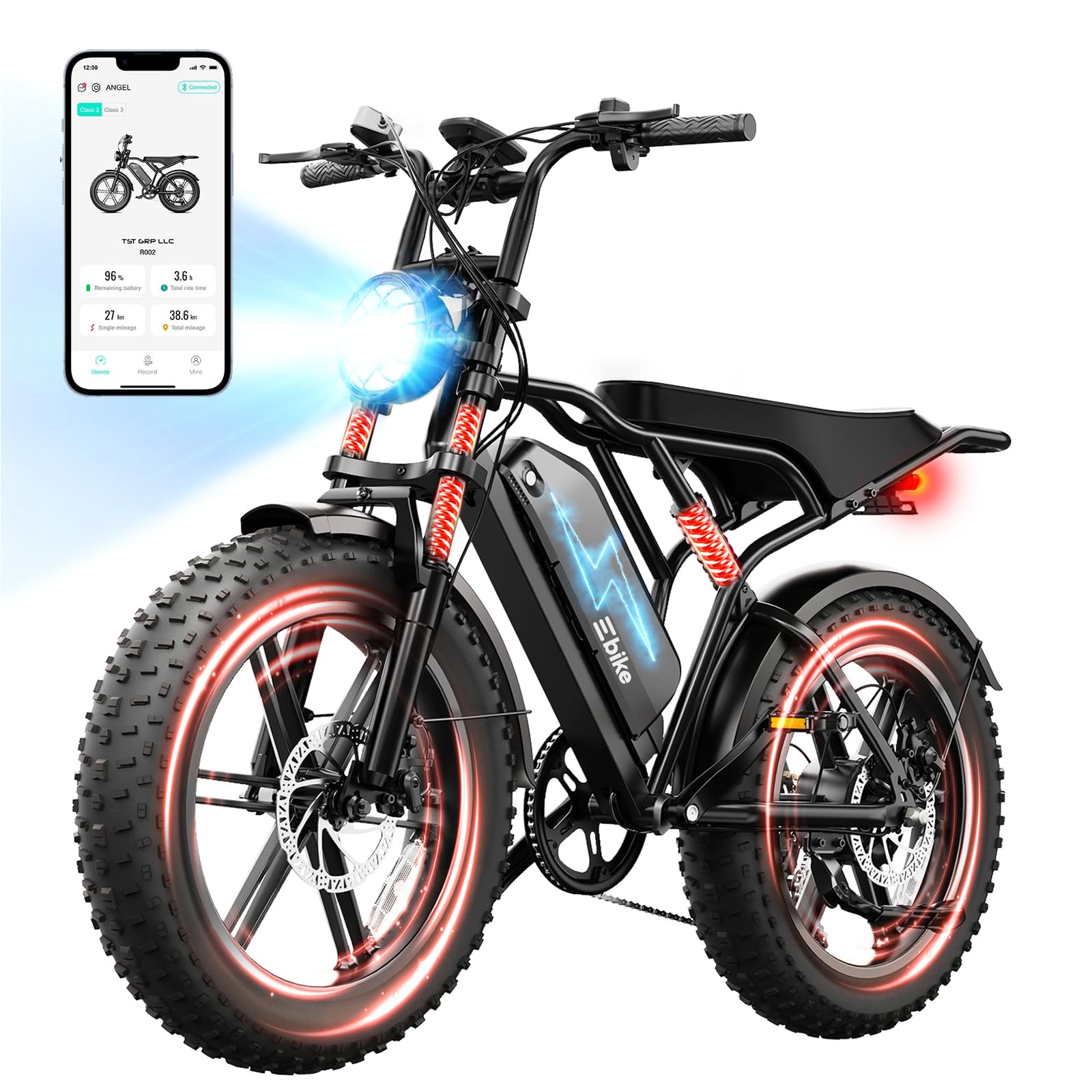 TST Electric Bike for Adults 1500W Peak 20" Fat Tire All-Terrain E-Bike 60/110 Miles Electric Dirt Bike - 48V 15/25 AH Battery Tested to UL 2849 Powered Electric Bicycle