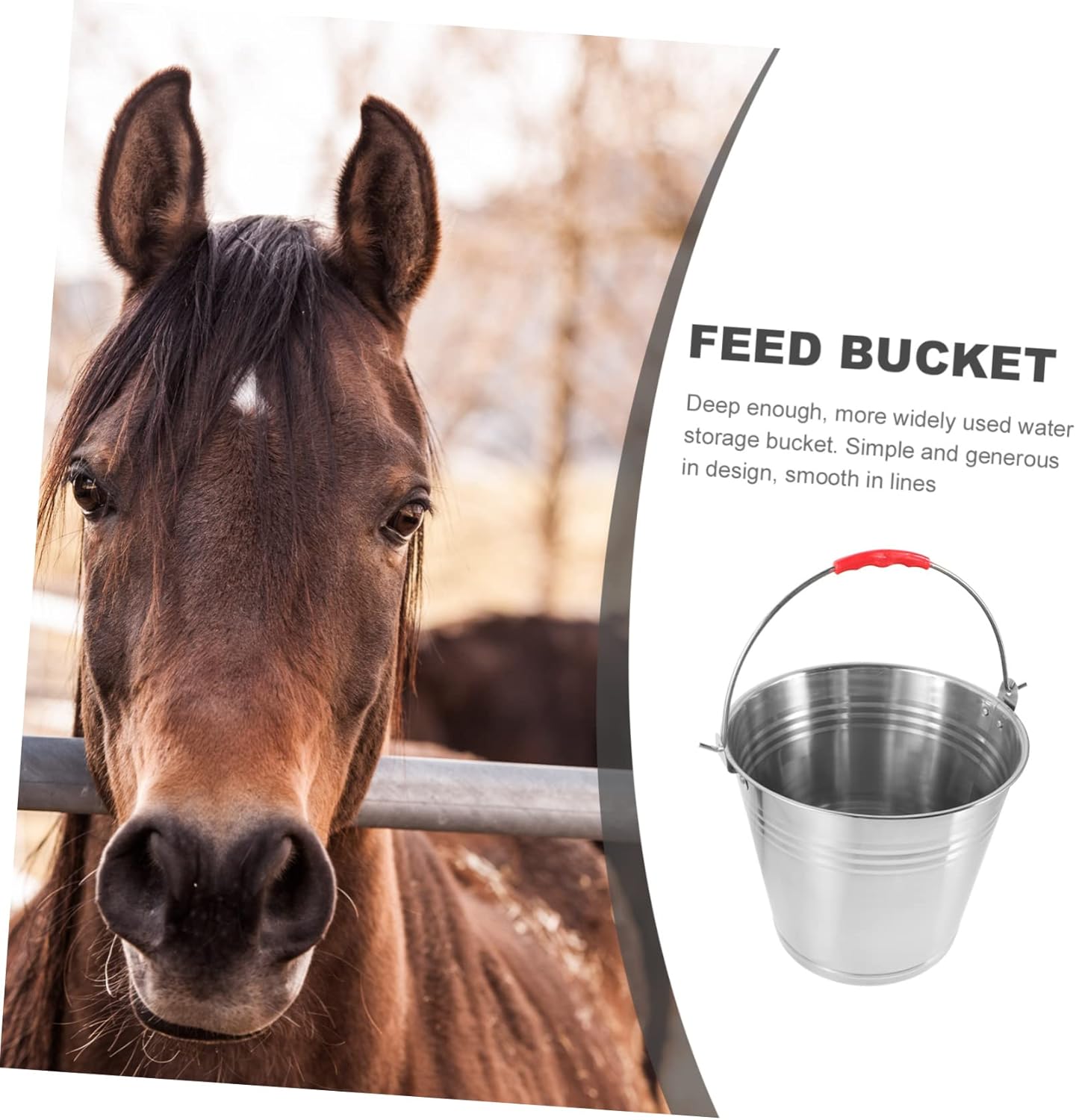 UPKOCH Horse Feeding Bucket Stainless Steel Multipurpose Water and Feed Container with Handle Design for Feeding Bathing and Use