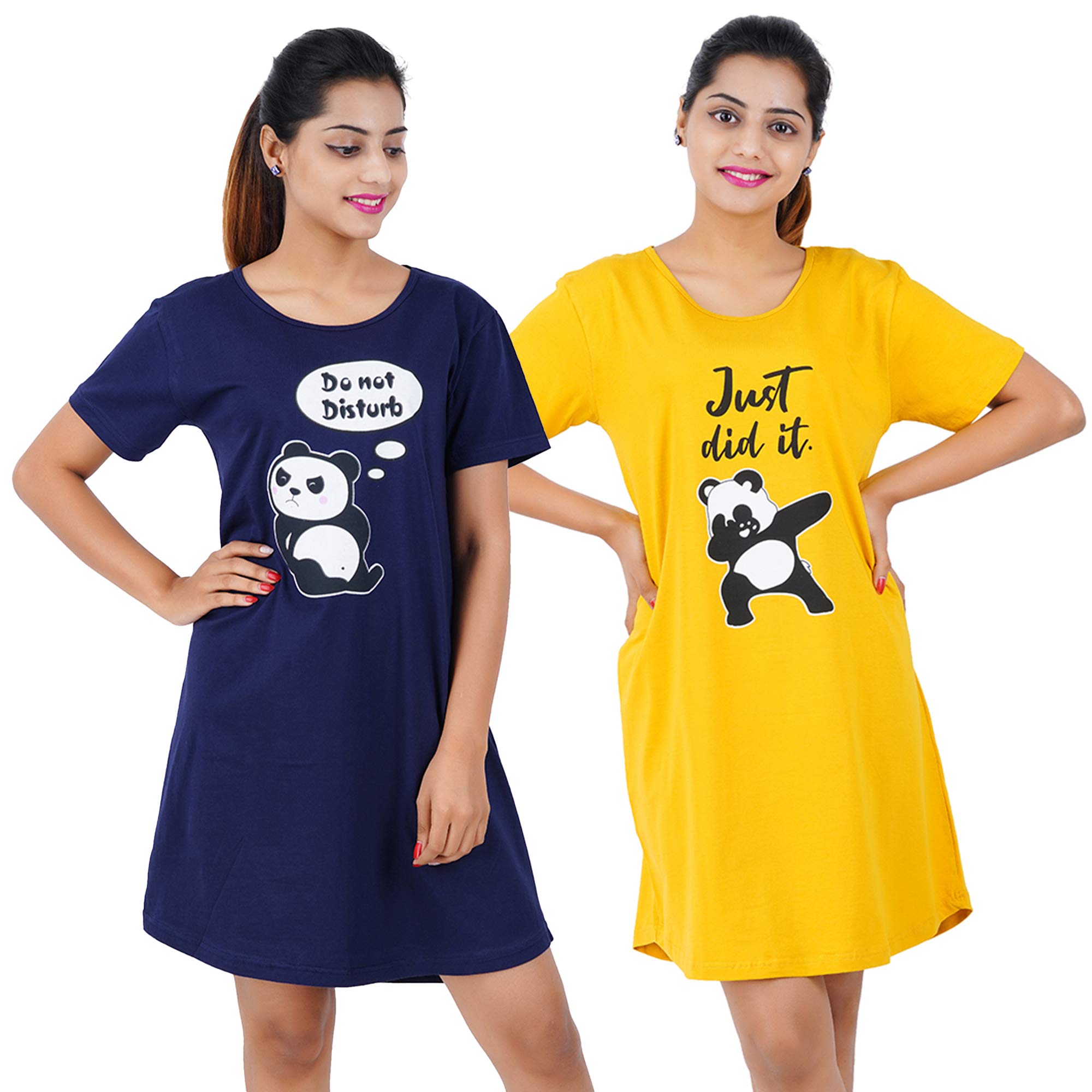 Buy That Trendz Printed Cotton Short Night Dress for Women 2 Pcs Combo Love Black Be Kind Tomato Red