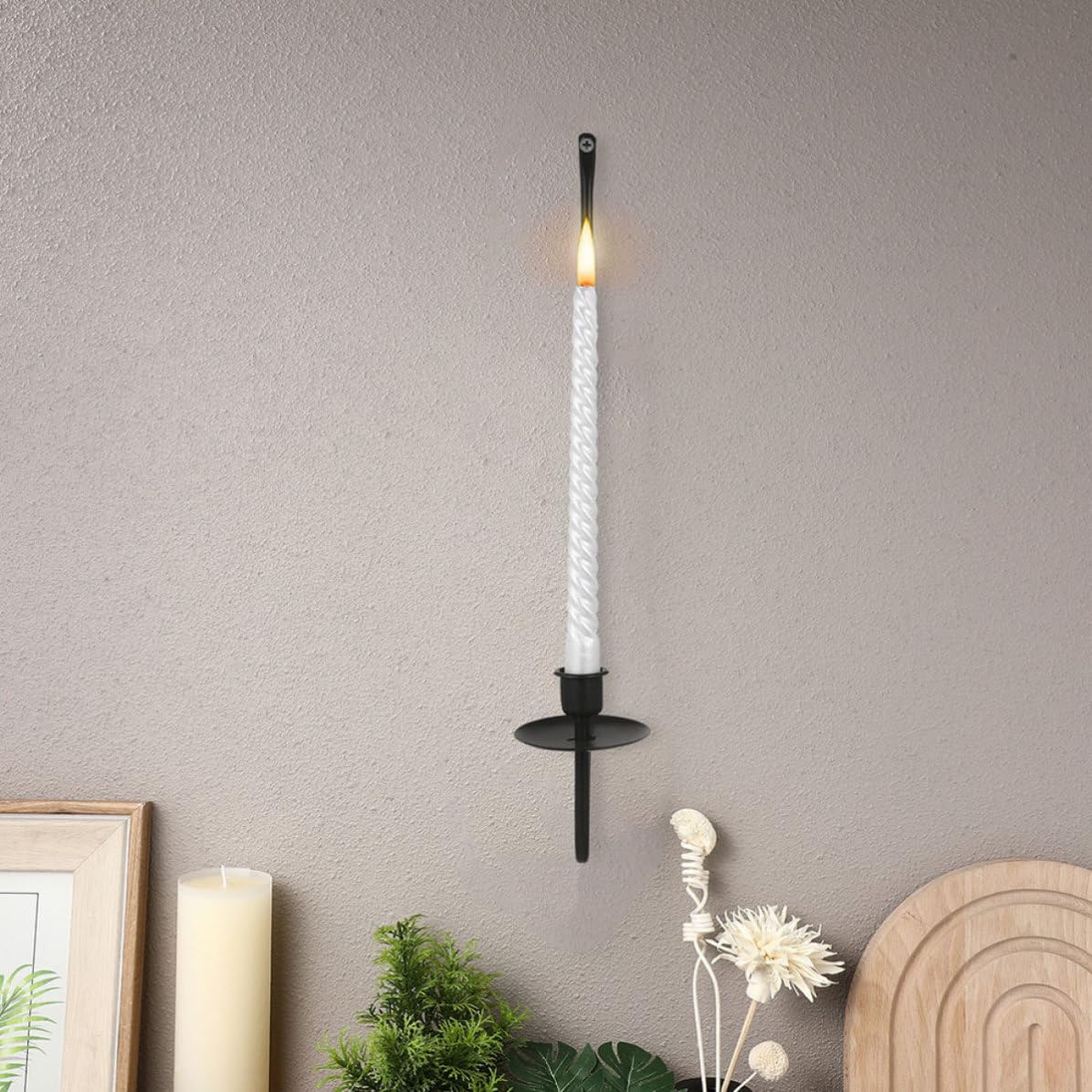4 Piezas Candelabro de Pared de Metal Negro, Juego de Dos, Hierro