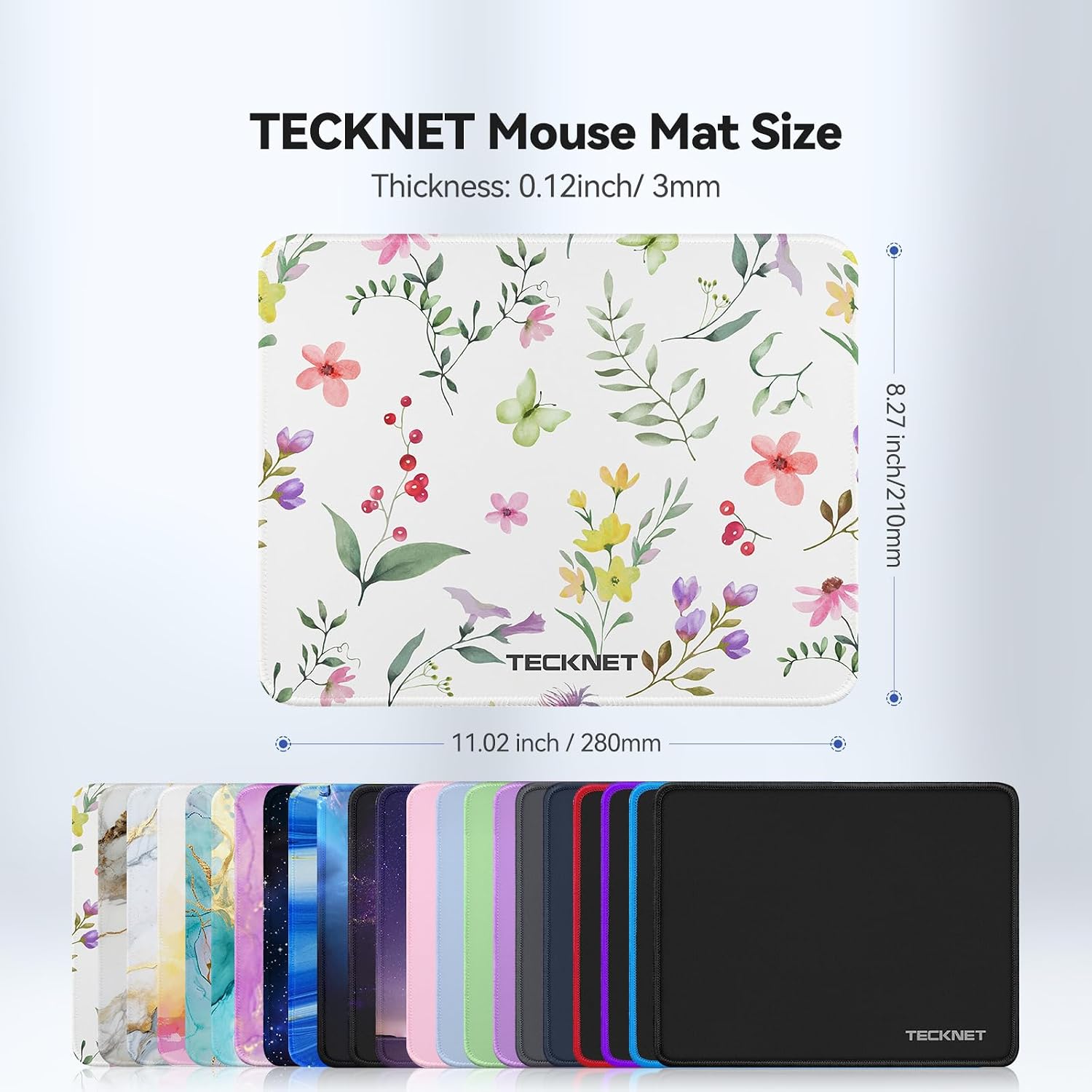 TECKNET Mouse Pad with Anti-fray Stitching, Waterproof Surface & Non-Slip Rubber Base with Stitched Edges Gaming Mouse Mat for Laptop，Compatible with Laser and Optical Mice - Flower - 6