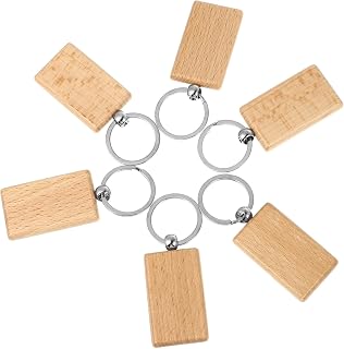 6pcs Wood Keychain for Men DIY Craft Rectangle 5x3 CM | Smooth Wood Surface, Practical Decor Piece, Handmade Project Accessory, Natural Wooden Keyring Tag