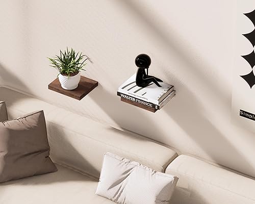 Miniatura 6 de Estantes flotantes para pared Estante de pared de diseño cuadrado de madera maciza con soportes ocultos, almacenamiento que ahorra espacio y