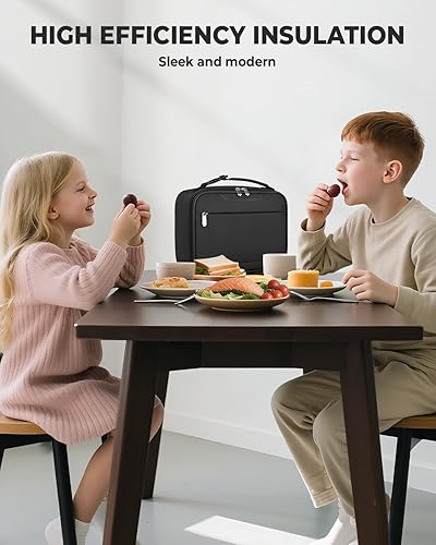 Miniatura 2 de Tuwubi Lonchera para niños, lonchera aislada para niños, lonchera pequeña para niños y niñas, lonchera duradera para la escuela, color negro, 10