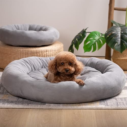 Miniatura 8 de KASENTEX Cama para perro, camas redondas para perros pequeños y cachorros, cama para perros y gatos, antideslizante y lavable a máquina, color gris,