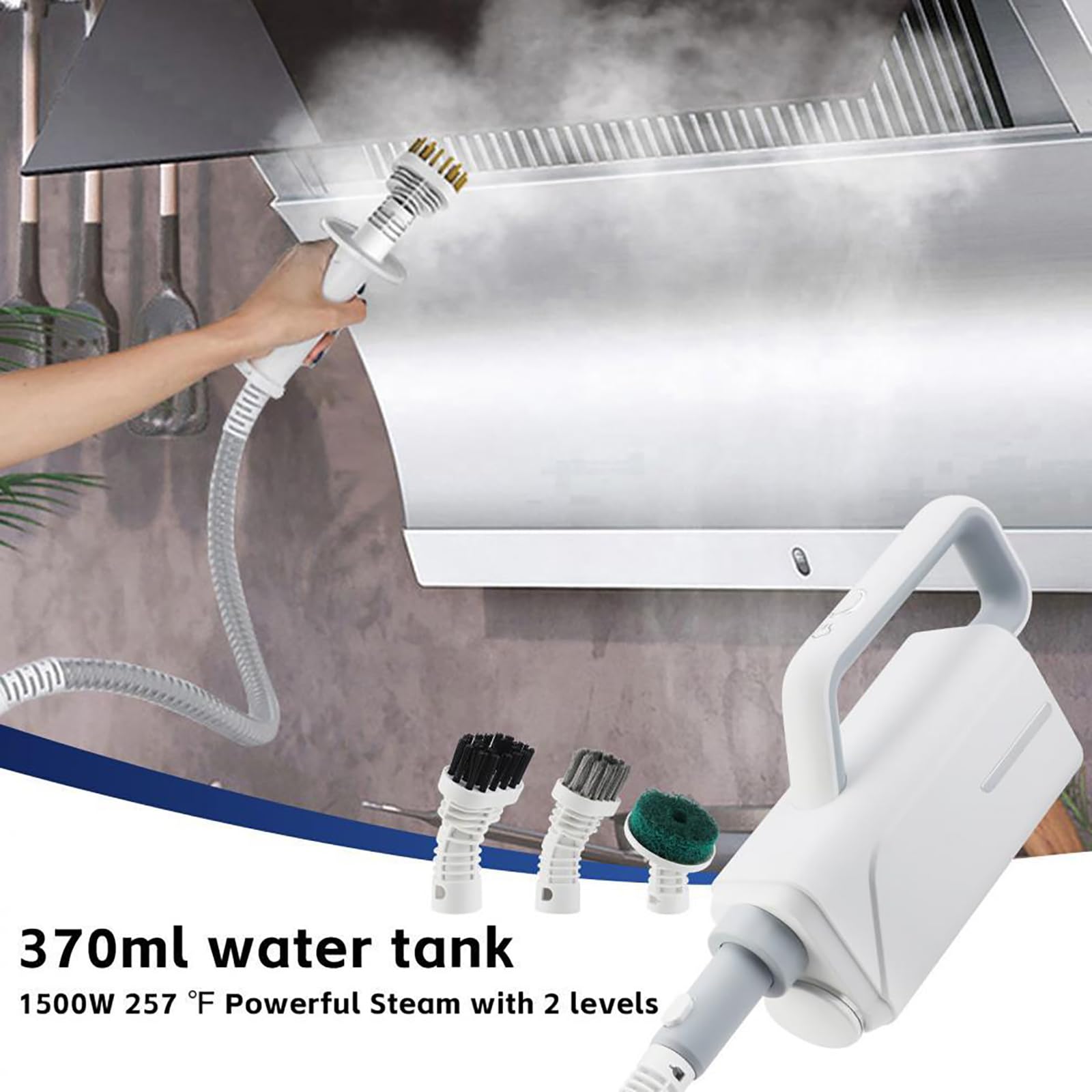 Wielozadaniowy mop parowy, zbiornik na wodę o pojemności 370 ml, moc pary o mocy 1500 W, odłączana jednostka ręczna, odpowiednia do podłóg z twardego drewna, podłóg laminowanych, płytek, okien