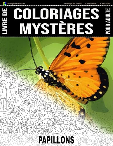 PAPILLONS - Livre de Coloriages Mystères pour adulte - Coloriage par Numéro - Art-Thérapie - Anti-Stress: 20 papillons à colorier + 5 autres dessins ... géométriques (Idée cadeau) 102 pages
