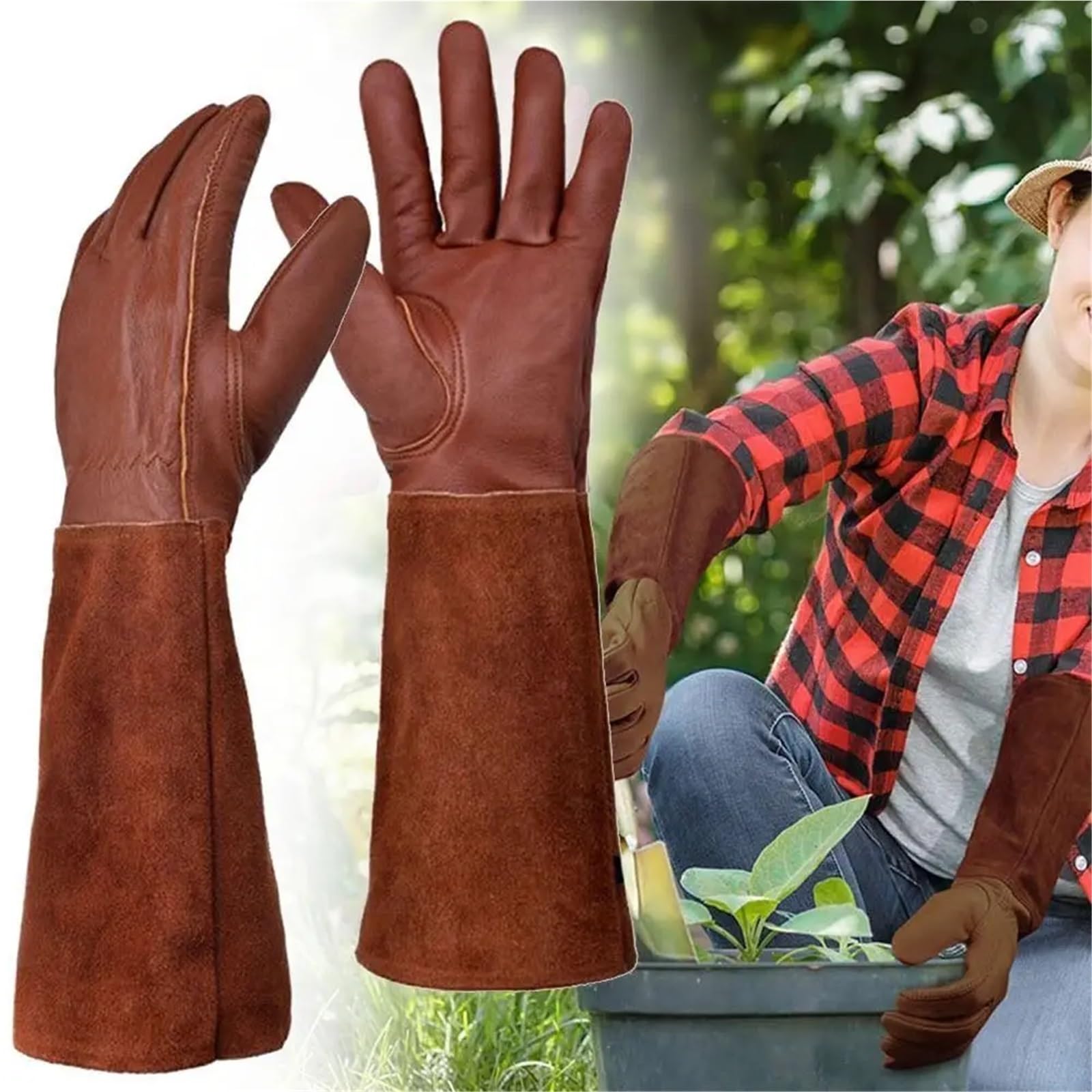 Guanti Da Giardinaggio Guanti da lavoro di sicurezza for giardinaggio a tubo lungo Guanti da potatura traspiranti in pelle Guanti da lavoro protettivi industriali da giardino Per Attrezzi Da Giardino,