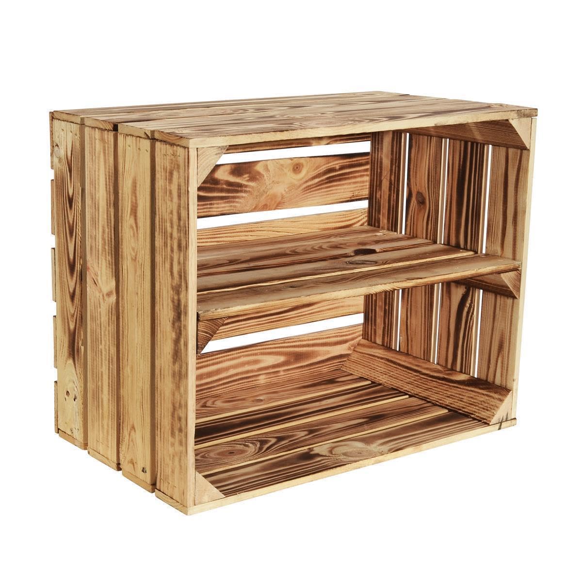 2 Set Geflammte Obstkisten - Lange Ablage 50x40x30cm Holzkisten Weinkisten