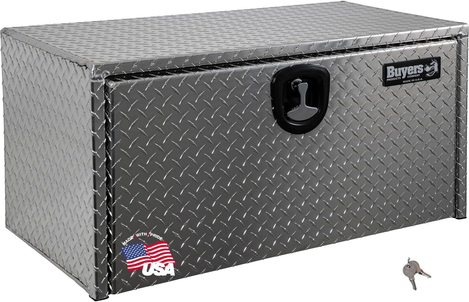 Buyers Products 1705105 Silver Diamond Tread Aluminum Underbody Truck Box with T-Handle Latch, 18 x 18 x 36 Inch, Durable Contractor Toolbox For Organization And Storage, Job Tool Chest