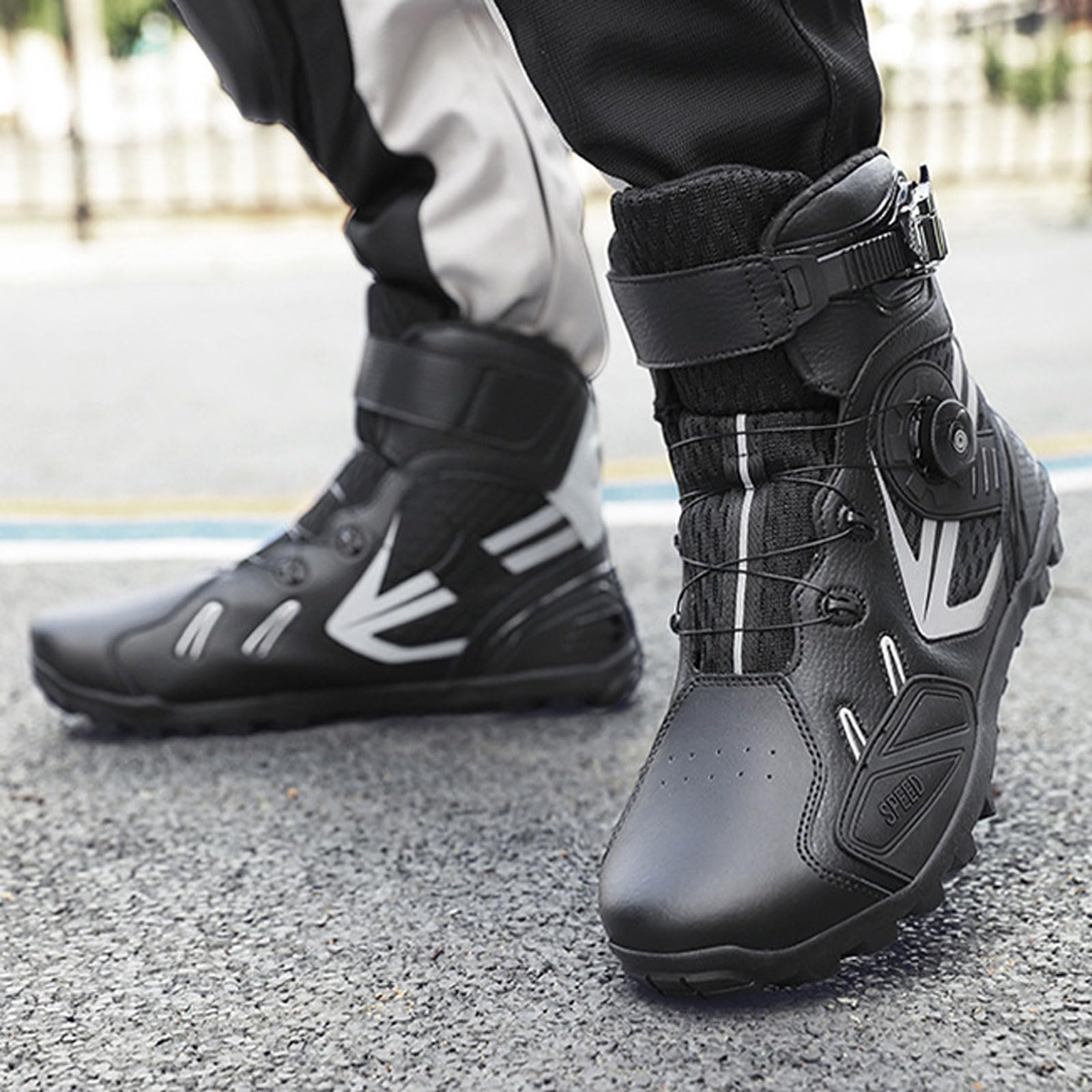 Scarpe da Moto per Uomo,Stivali da Moto retrò,Stivali Moto Traspiranti Uomo,Scarpe da Motociclista per Uomo,Traspiranti,Supporto per la Caviglia,per Motocross off Road ​Bicicletta