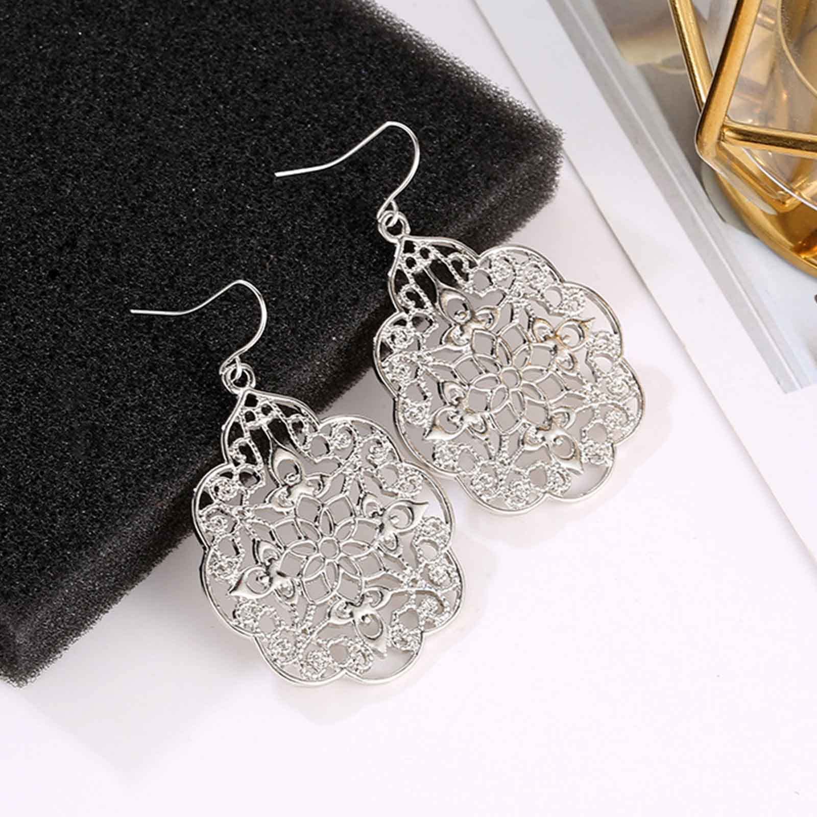 Orecchini Lunghi Boho Goccia In Argento: Intaglio Floreale Tribale Per Donne E Ragazze - Gioielli Etnici