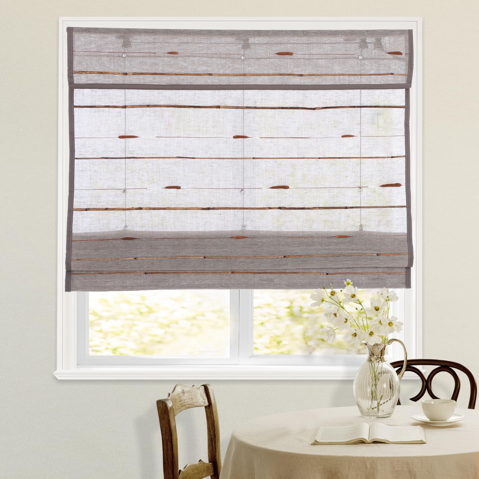 HousCa Blackout Cordless Bamboo Roman Shades, Custom Window Shades with Lining, Natural 100% Bamboo Blinds for Windows, Tea Mouse Color