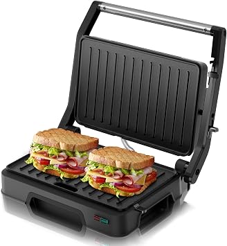 Panini Press Grill Sandwich Toaster 850W Non Stick Plates 180  Open Flat Design Automatic Temperature Control Cool Touch Handle Indicator Lights Compact Indoor Grill for Toasts Paninis