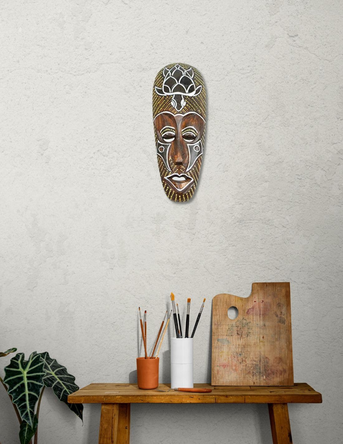 Artisanal Maschera Africano in Legno 30 cm, Motivo Tartaruga.