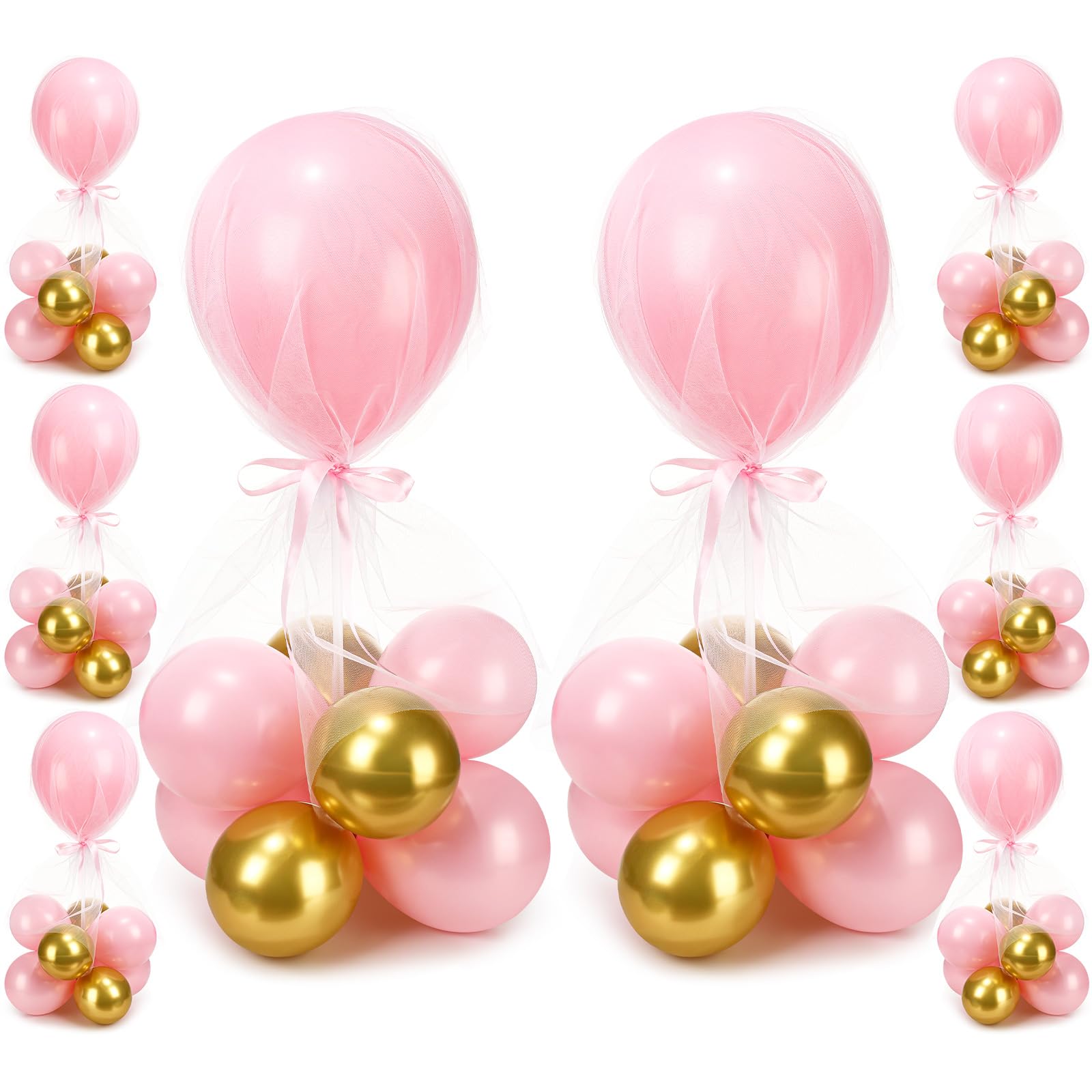 BBTO 8 Set Table Centerpieces Balloons Stand Kit, 80 Pcs Latex Balloons and Table Stand Holder with Base Tulle for Wedding Birthday Baby Shower Party (Pink, Gold)