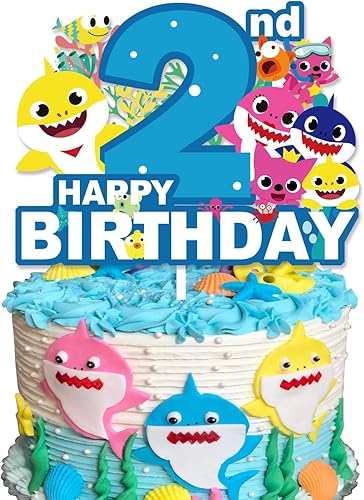 Decoración de pastel de 2 cumpleaños de tiburón para niños, decoración de tiburón azul 2, decoración de tiburón de dos cumpleaños, suministros de
