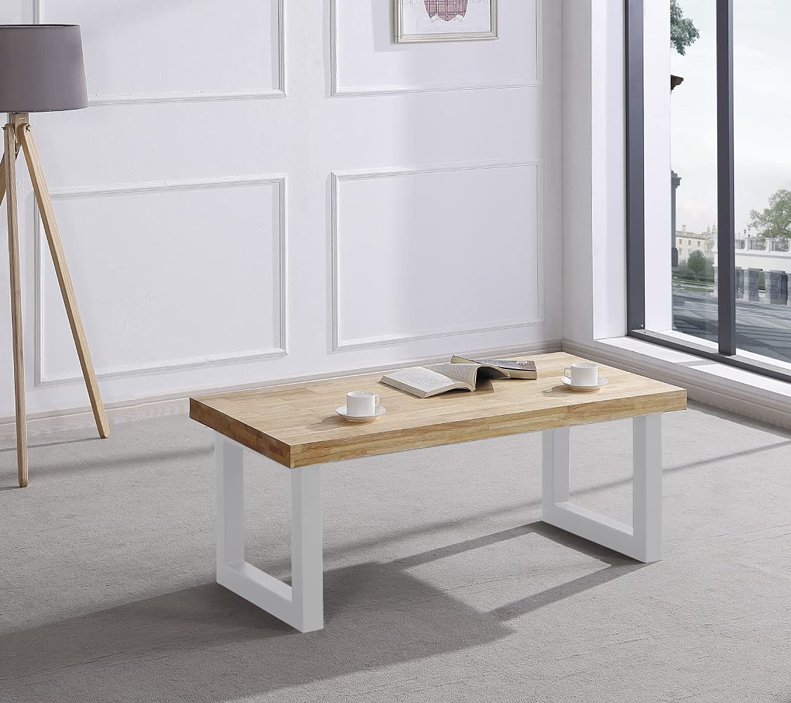 Home Heavenly®- Mesa Centro elevable Darek. Almacenaje Interior. Mesita salón Madera. Patas metálicas. (White)
