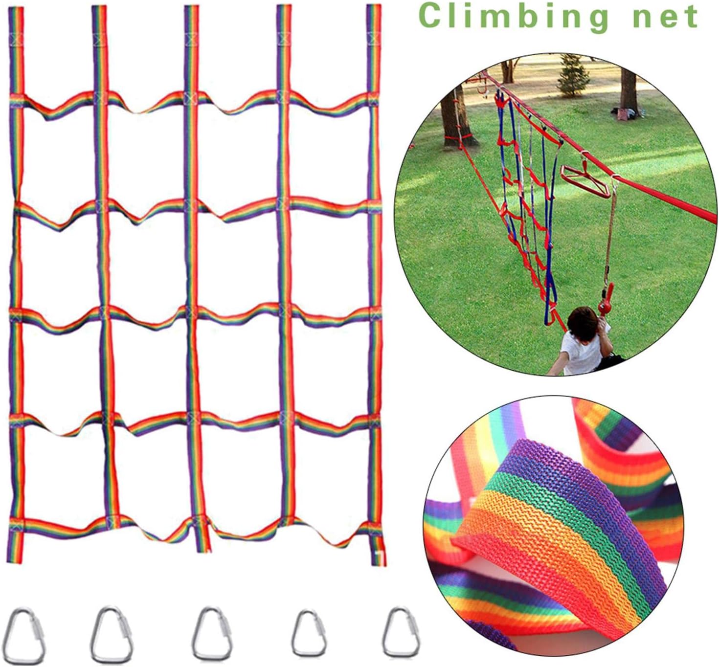 Outdoor Kids Climbing Net Jungle Gym Obstacle Course Treehouse Equipment - Develop Upper Body Strength and Coordination - Fun Adventure Activities - Multicolor Nylon Material -
