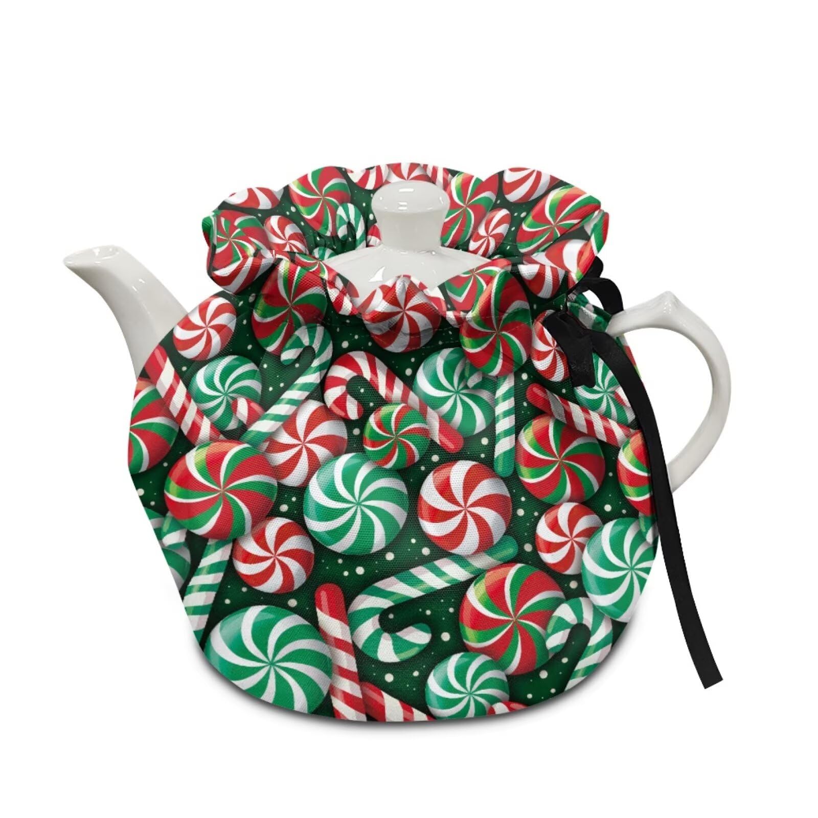 Red Green Candy Cane Tea Cozies Christmas Cover of Teapots Tea Pot Dust Cover Insulated Kettle Cover Tea Pots Cosy Cotton Teapot Shock Protection Home Party Decor Souvenir